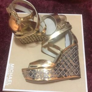Gold Michael Kors Metallic Leather Wedges